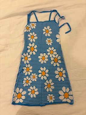 Zara Blue Daisy Check Mini Dress